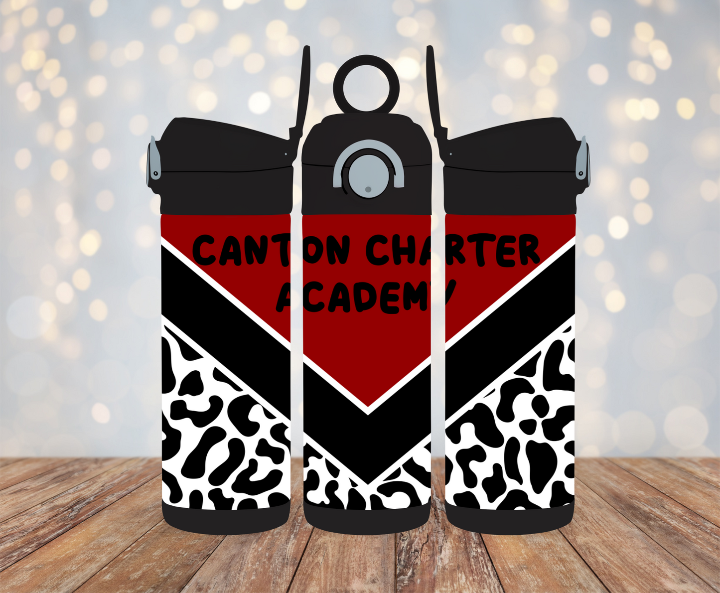 12oz Flip Top Water - Color: Black - Animal Print with CCA