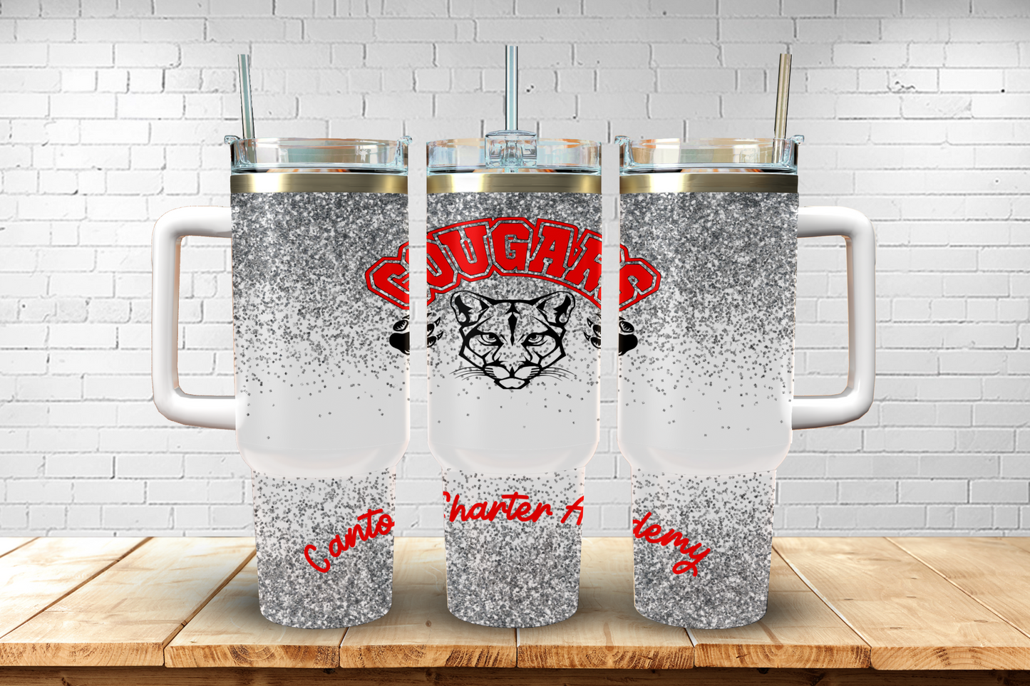 40oz Silver Glitter CCA Cougar Tumbler