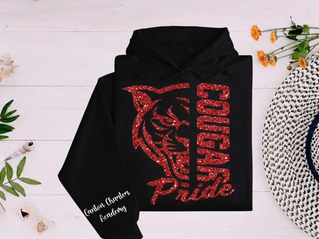 Glitter Hoodie - Cougar Pride Design - Youth and Adult Sizes