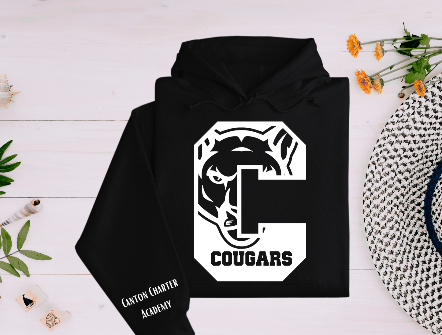 Hoodie - Black with White Big C - Sleeve Detail - Toddler, Youth and Adult Sizes