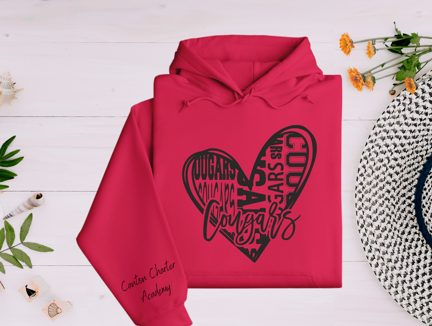 Hoodie - Cougars Heart - Sleeve Detail - Youth and Adult Sizes