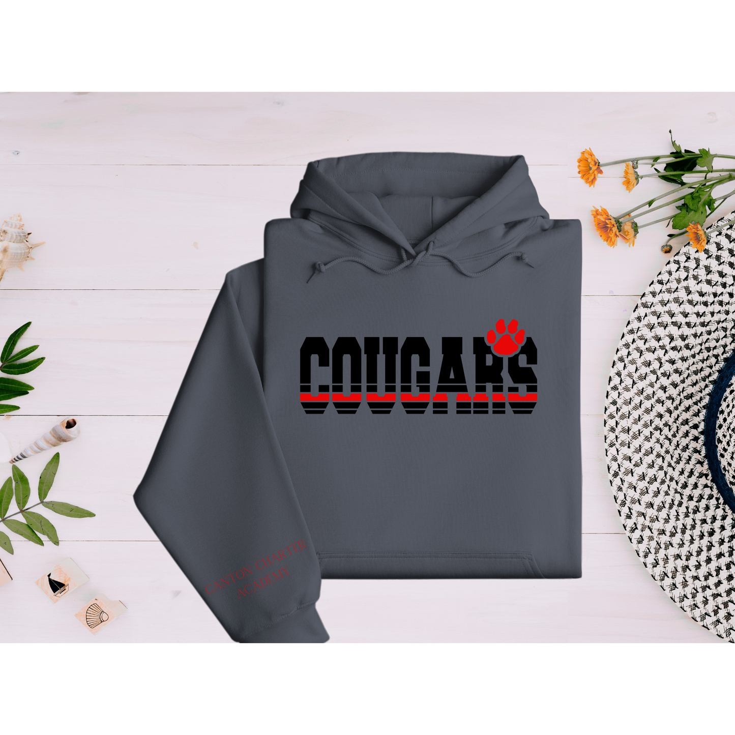 Hoodie - Cougars with Paw Print - Sleeve Detail - Toddler, Youth and Adult Sizes Available