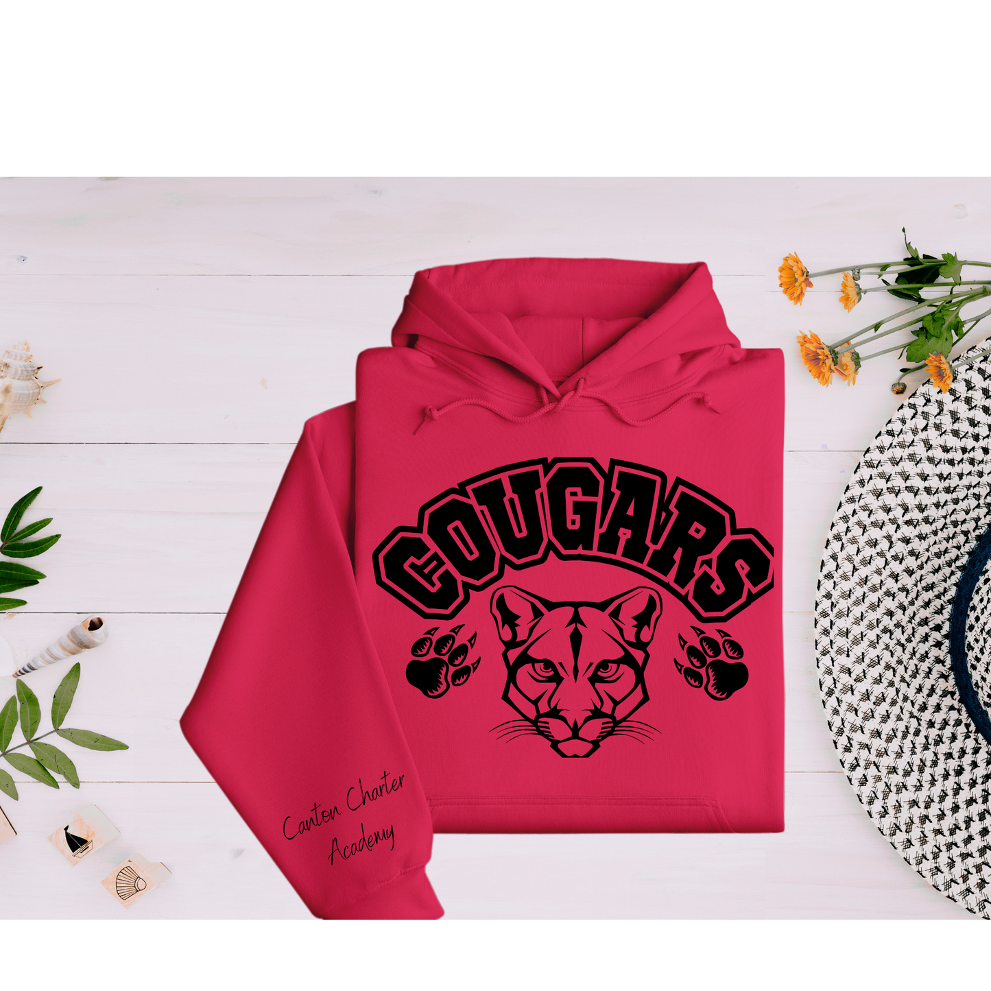 Hoodie - Cougars with Mascot - Sleeve Detail - Toddler, Youth and Adult Sizes Available