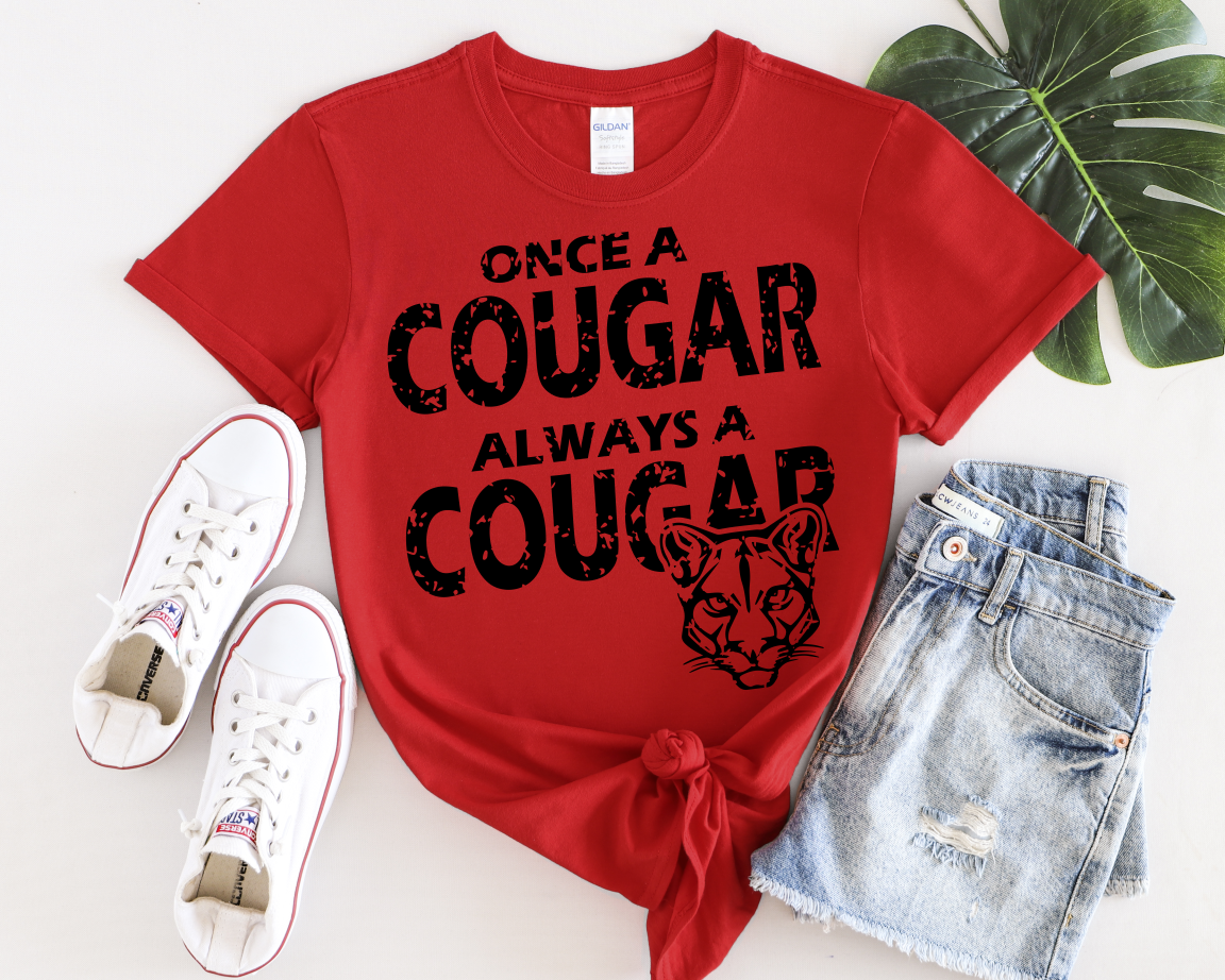 Once A Cougar - Red Short Sleeved T-Shirt - Youth and Adult Sizes Available
