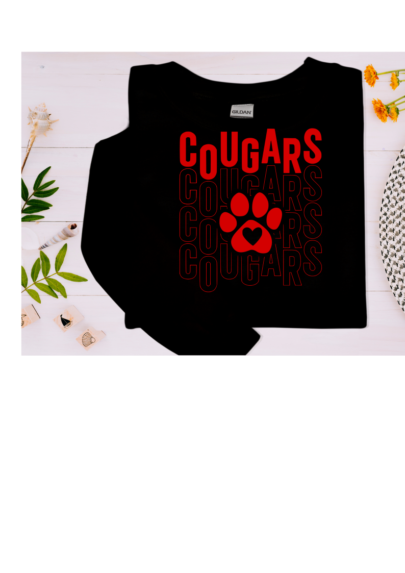 Long Sleeve T-Shirt - Stacked Cougar Design - Youth and Adult Sizes