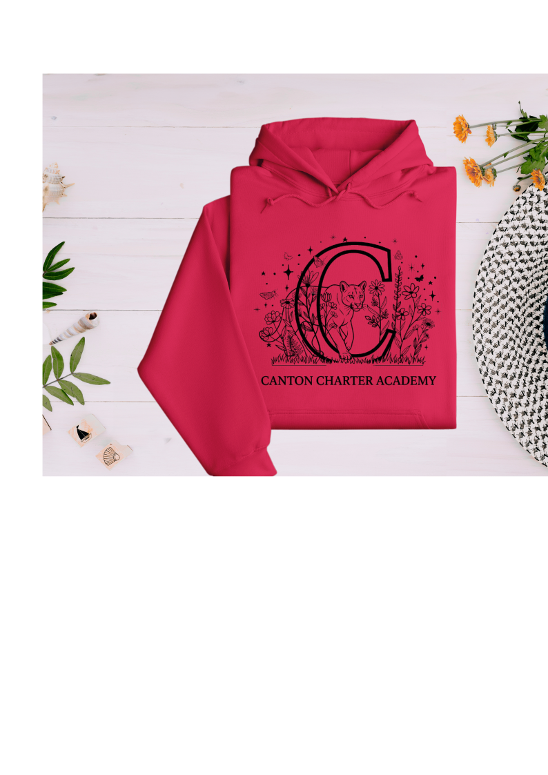 Polyester Hoodie in Red - Floral Cougar Design - Youth and Adult Sizes