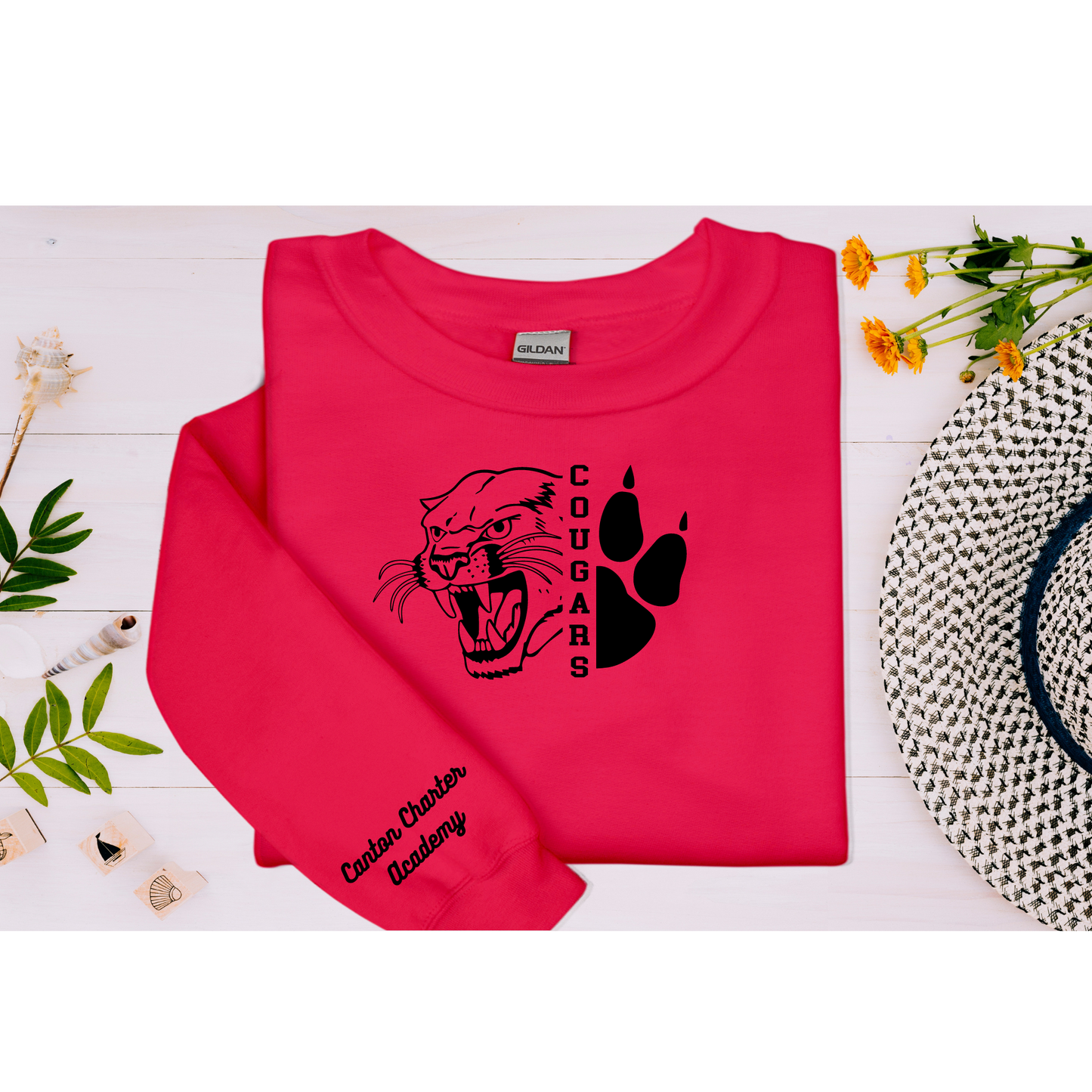 Sweat Shirt - Cougar with Paw Print Vertical - Sleeve Detail - Toddler, Youth and Adult Sizes Available