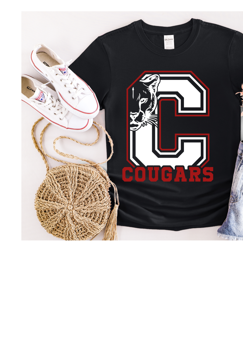 Short Sleeve T-Shirt - Two Color Big C with Cougar Design - Youth and Adult Sizes
