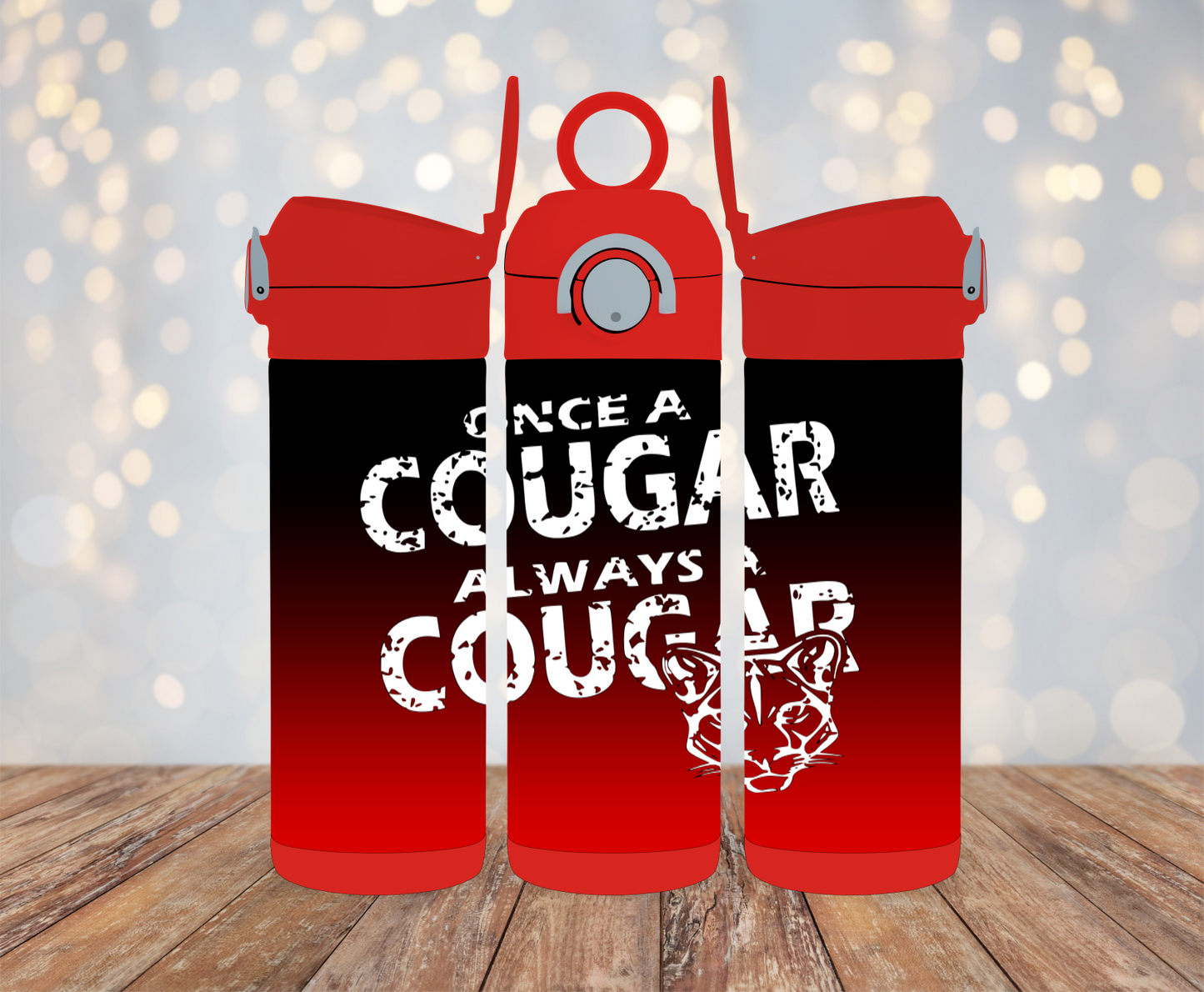 12oz Kids Flip Top Water Bottle - Color: Red - Once A Cougar, Always A Cougar