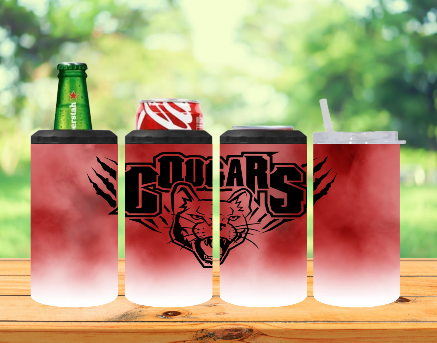 4 in 1 Can Cooler - Cougars with Red Smoke Effect