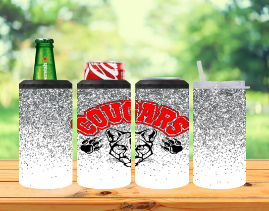 4 in 1 Can Cooler - Cougars with Silver Glitter
