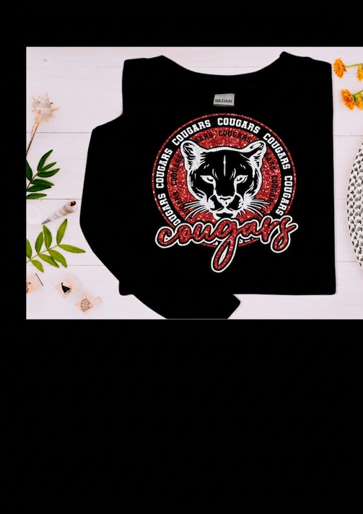 Glitter Long Sleeve T-Shirt - Circle Cougars Design - Youth and Adult Sizes