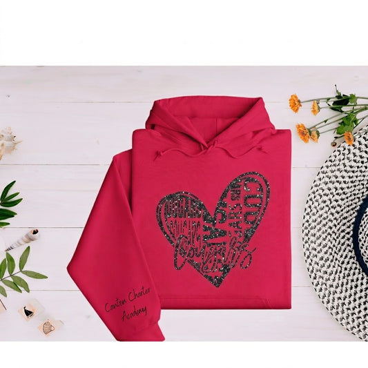 Glitter Hoodie - Multi-Font Cougars Heart Design - Youth and Adult Sizes