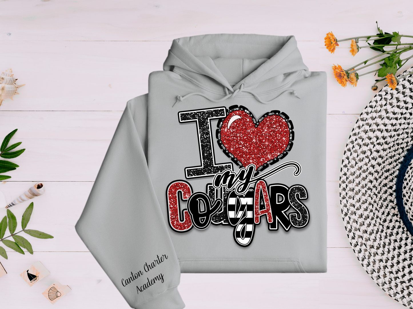 I Love My Cougars - Go Cougars Faux Glitter - Sleeve Detail - Adult Sizes