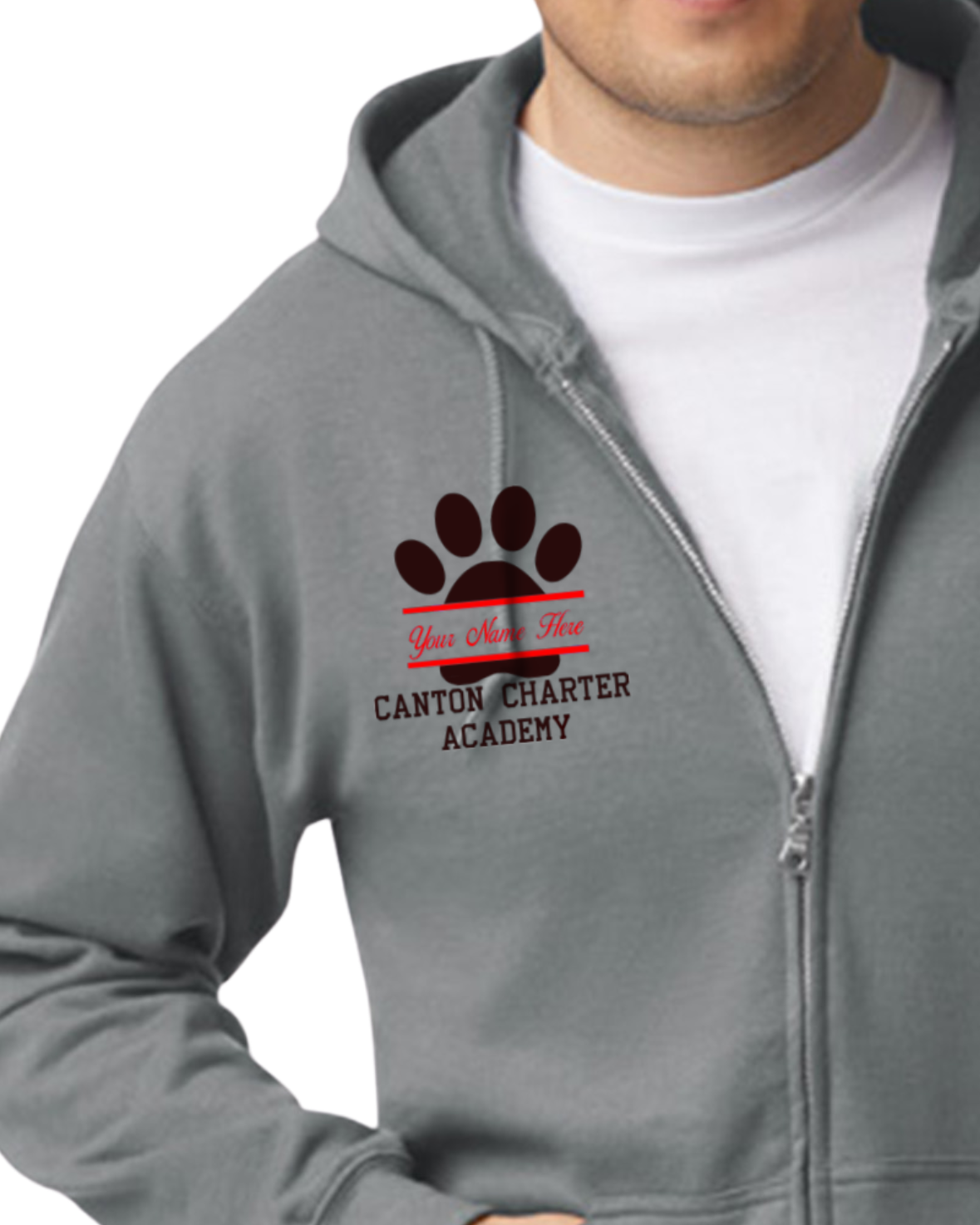 Adult and Youth Embroidered Gray Zip Up Hoodie