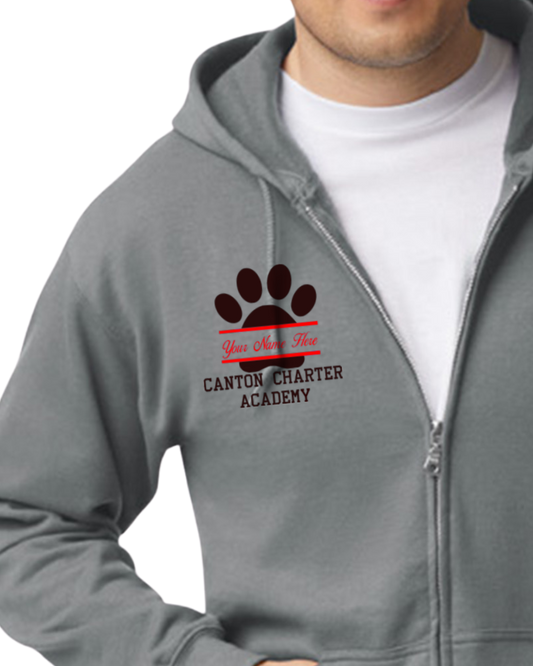 Adult and Youth Embroidered Gray Zip Up Hoodie