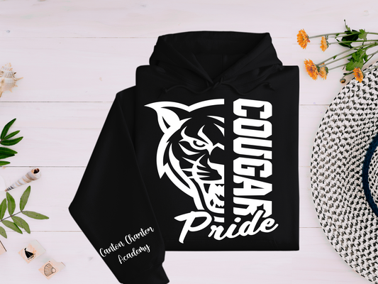 Hoodie - Black Cougar Pride - Sleeve Detail - Youth and Adult Sizes