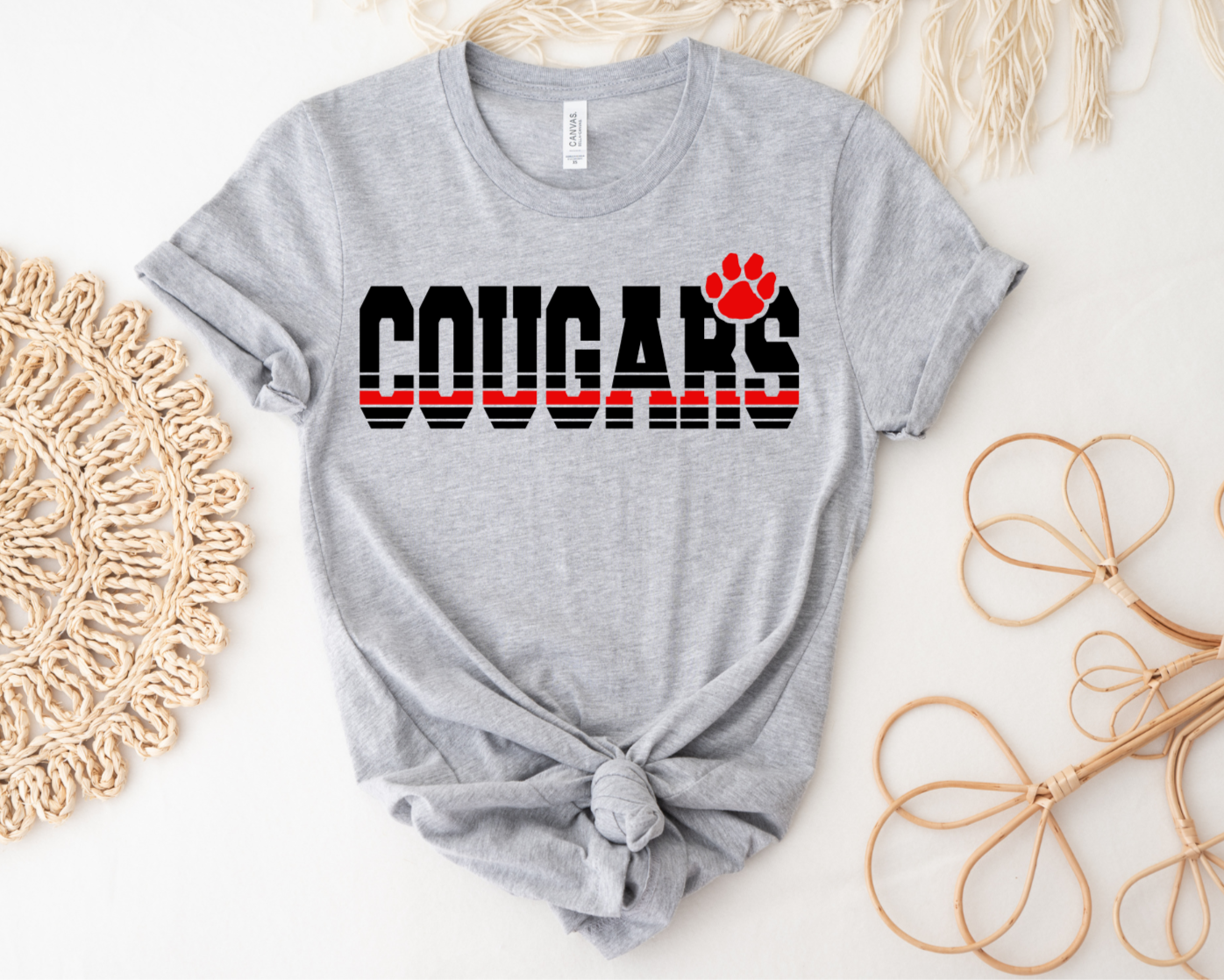 Red and Black Cougars T-Shirt with Paw Print - Toddler, Youth and Adult