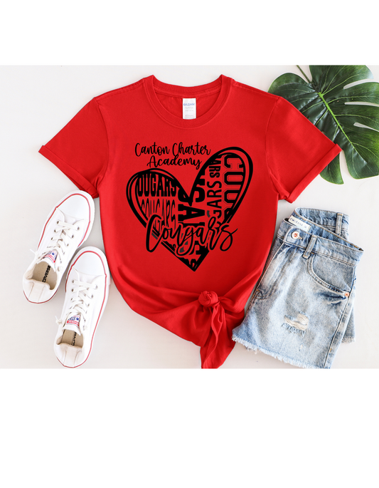 Red CCA Heart T-Shirt - Vinyl on 100% Cotton - Toddler, Youth and Adult Sizes