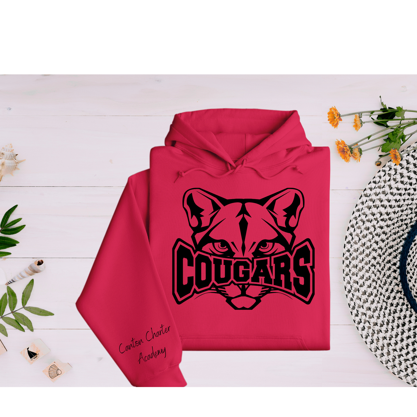 Hoodie - Cougars Mascot - Sleeve Detail - Youth and Adult Sizes Available