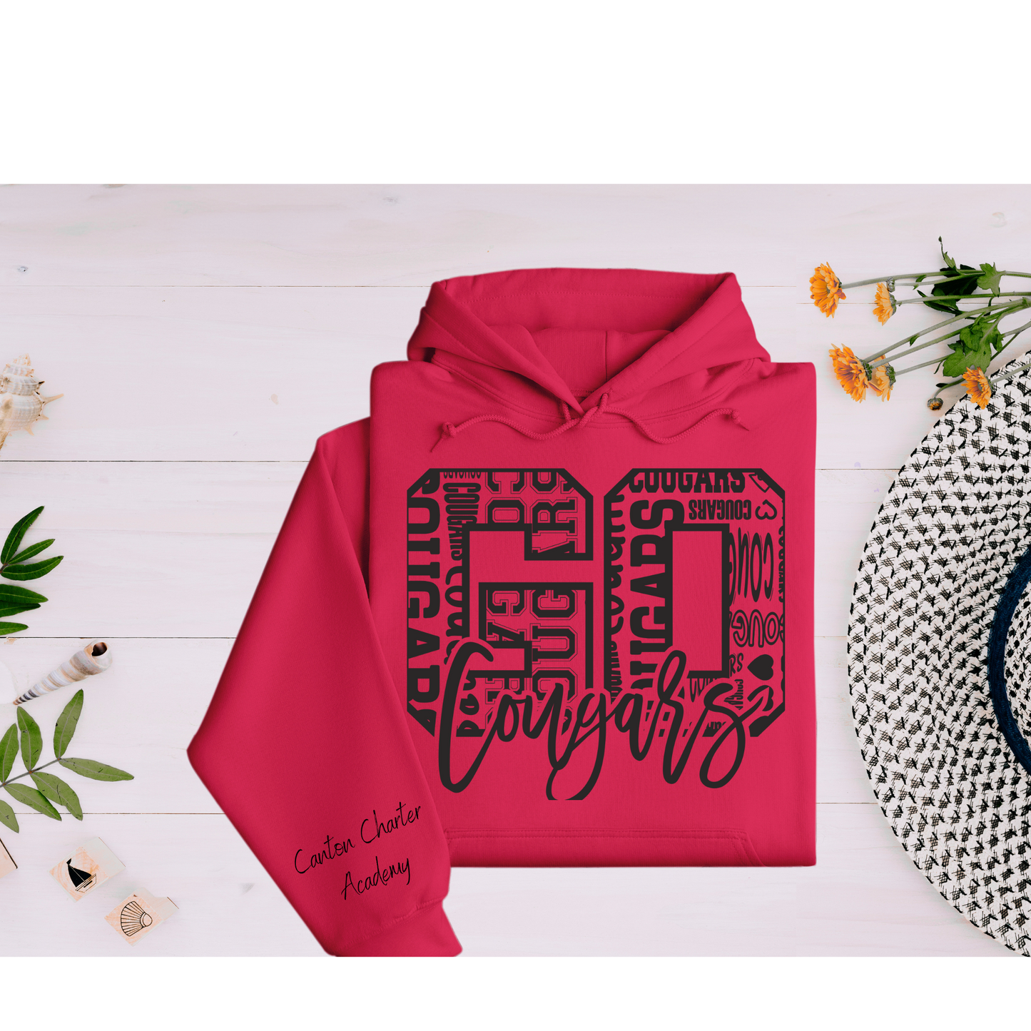 Hoodie - Go Cougars with Different Fonts - Sleeve Detail - Toddler, Youth and Adult Sizes Available