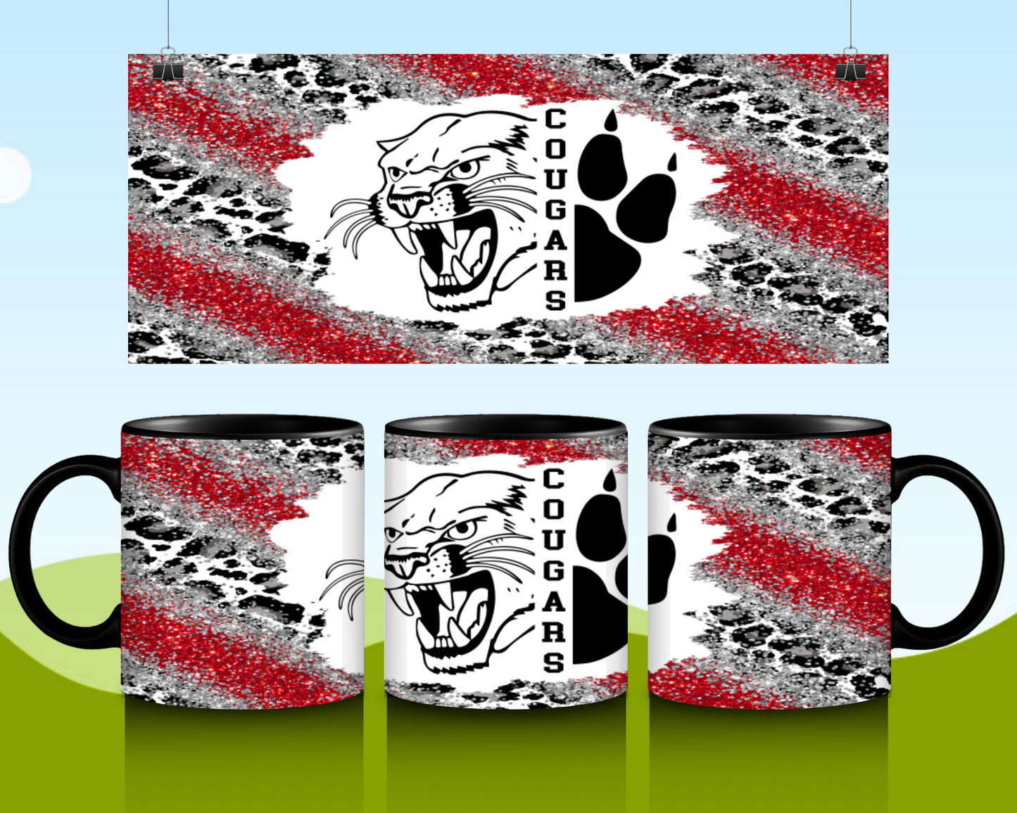 15oz Cougars Coffee Mug - Red, Silver and Cheetah