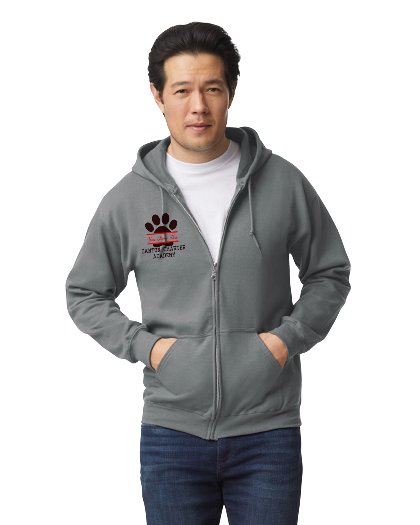 Adult and Youth Embroidered Gray Zip Up Hoodie
