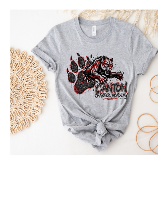 Short Sleeve Polyester T-Shirt - Faux Glitter Cougar Jumping Through Paw Design - Youth and Adult Sizes