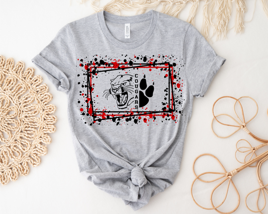 Gray Short Sleeved CCA Cougar with Paint Splatter Frame - Youth and Adult Sizing