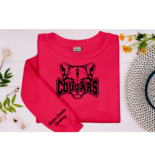 Sweat Shirt - Cougars with Mascot - Sleeve Detail Included - Toddler, Youth and Adult Sizes Available