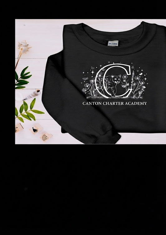 Long Sleeve T-Shirt (Black) - Floral Cougar Design in White Vinyl - Youth and Adult Sizes