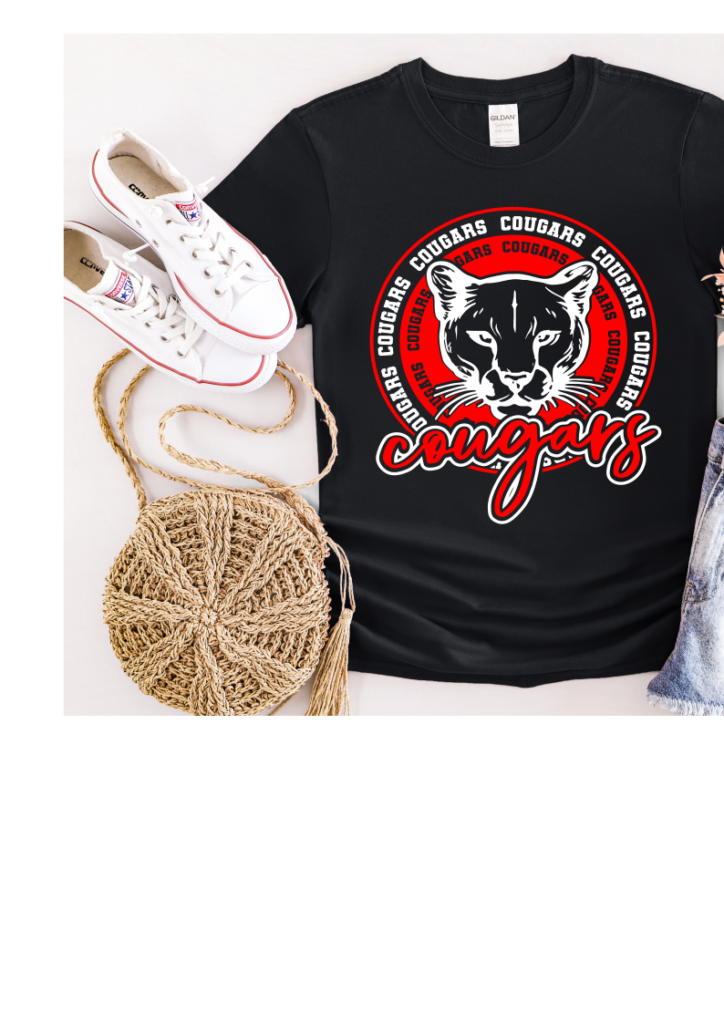 Short Sleeve T-Shirt (Black) - Circle Cougars Design - Youth and Adult Sizes