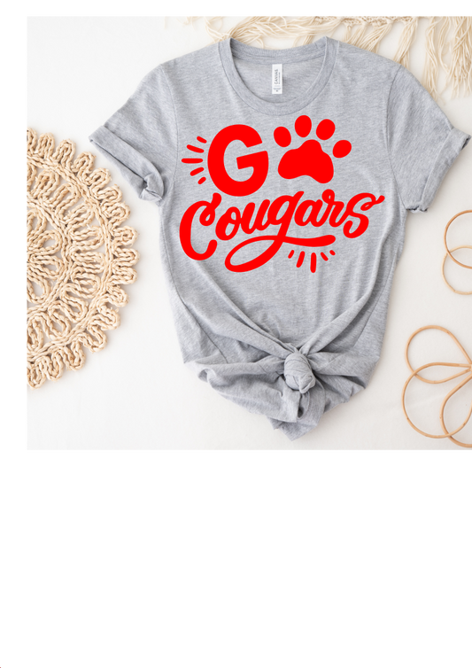 Short Sleeve T-Shirt - Go Cougars Vinyl Design - Youth and Adult Sizes