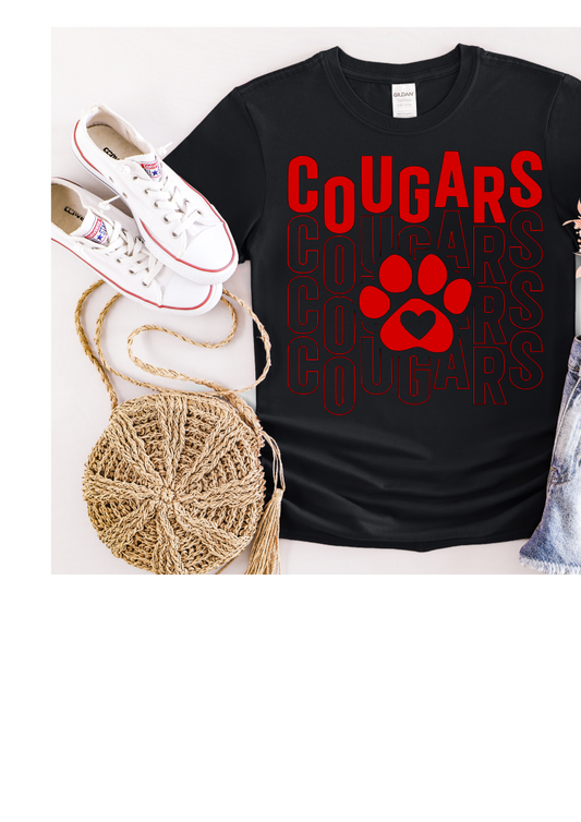 Short Sleeve T-Shirt - Stacked Cougar Design - Youth and Adult Sizes